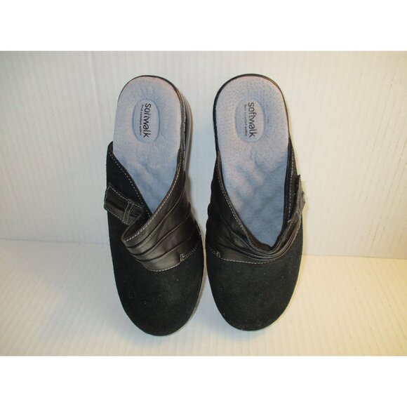 *SoftWalk Black Mule Slides Leather Upper Accent Stitching - 7WW - Picture 4 of 9